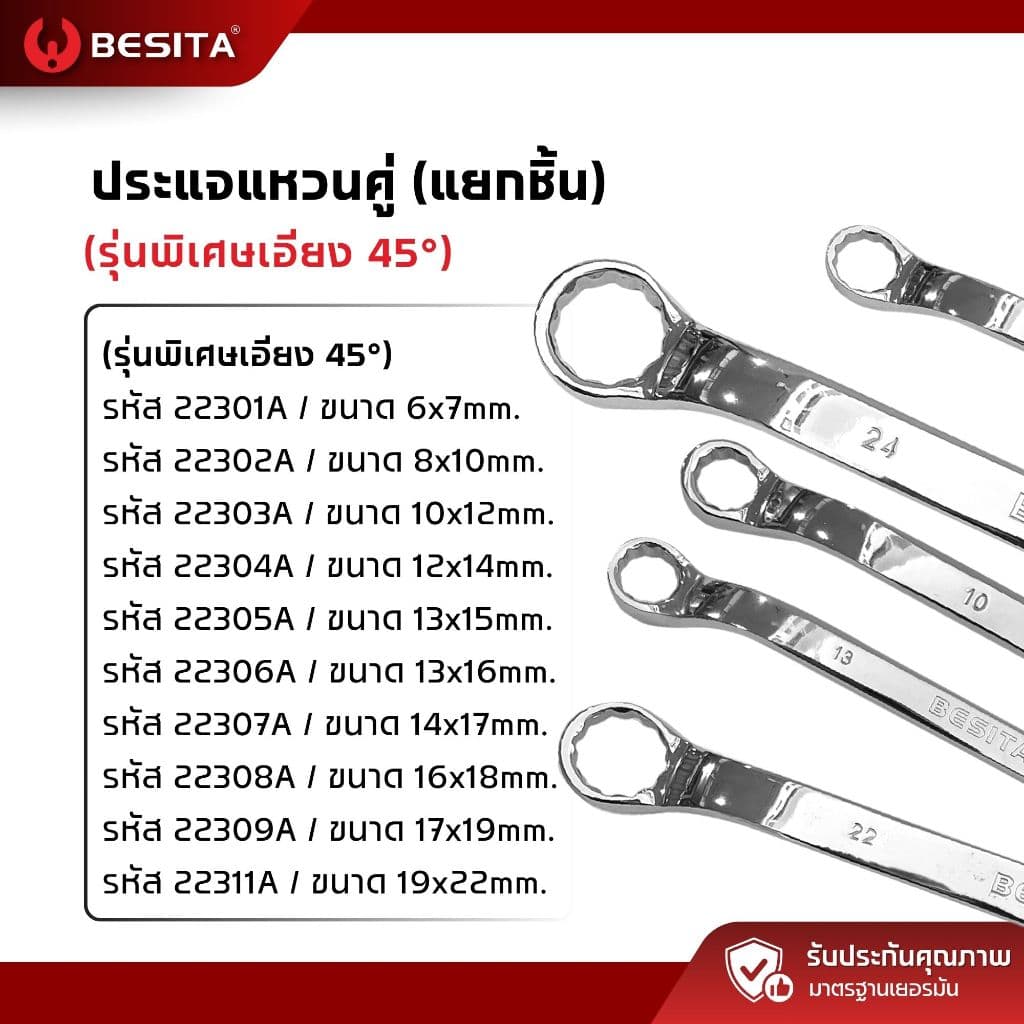 ประแจแหวนคู่ BESITA เอียง 45° เหล็ก CRV เคลือบเงา ขนาด 5.5–22 มม. รับประกันตลอดอายุการใช้งาน รูปที่ 3