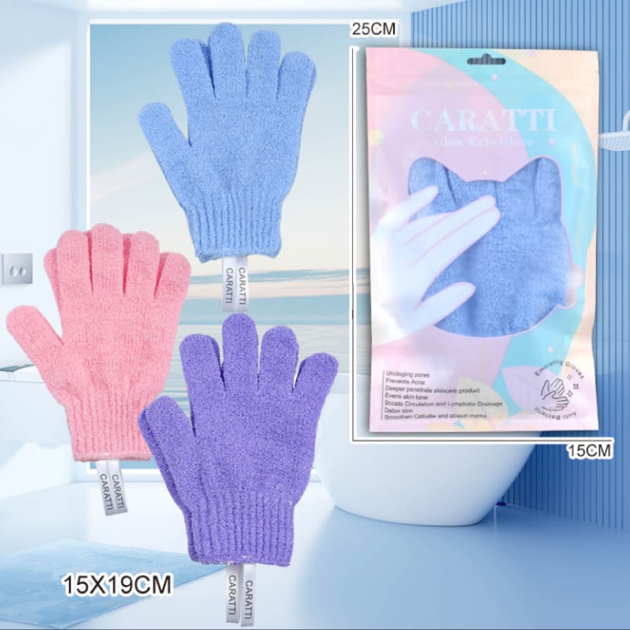 { 1คู่ } 3สี ถุงมืออาบน้ำ ถุงมือขัดผิว ขัดขี้ไคล ถุงมือขัดผิวอาบน้ำ ขจัดเซลล์ผิวเก่า CARATTI รูปที่ 1