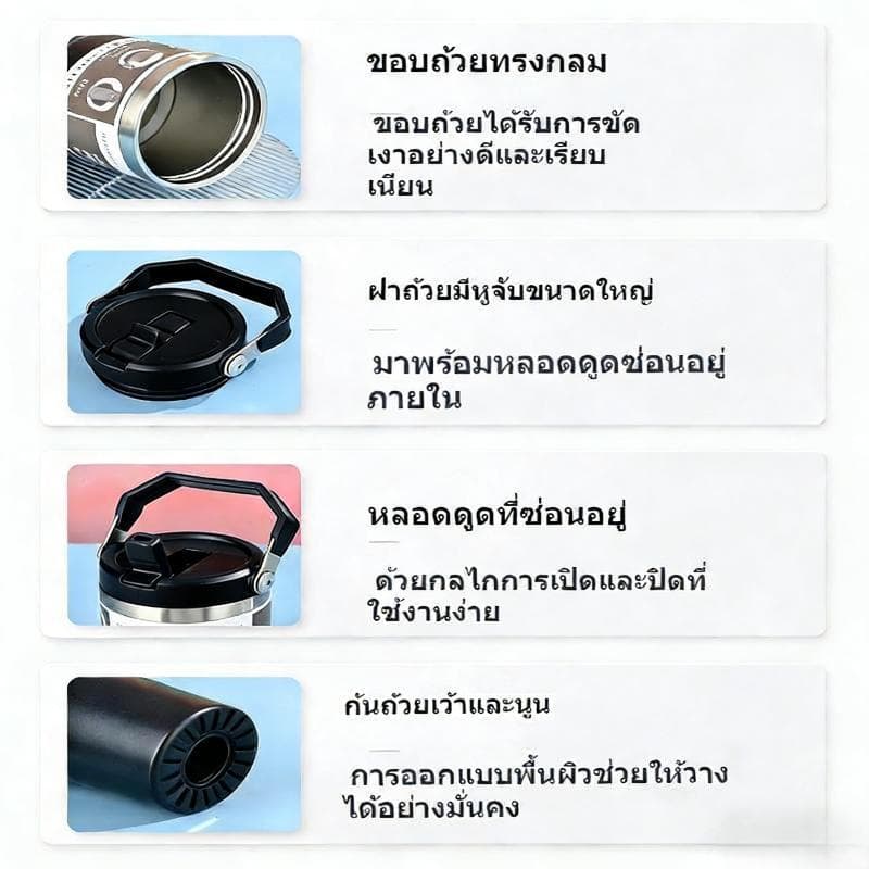 แก้วเก็บอุณหภูมิสแตนเลส 890 มล. แก้วเก็บความเย็นแบบพกพาขนาด ในรถยนต์ ผลิตจากสแตนเลส 316 ฝาปิดสนิท ไม่รั่วซึม รูปที่ 3