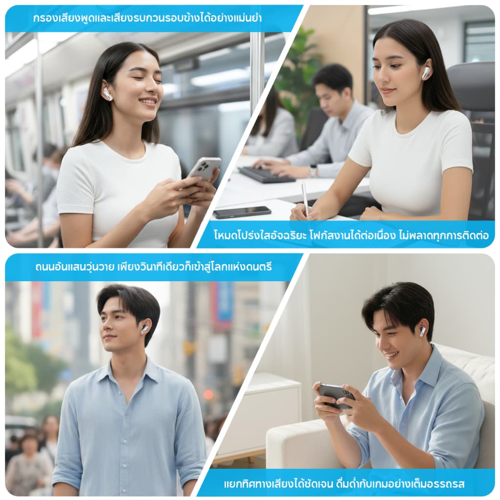 VINKO S10 Pro TWS Bluetooth 6.0 ANC+ENC ตัดเสียงรบกวน AI Mic ไร้สาย รองรับ iPhone Android อายุการใช้งานแบตเตอรี่ยาวนาน รูปที่ 7