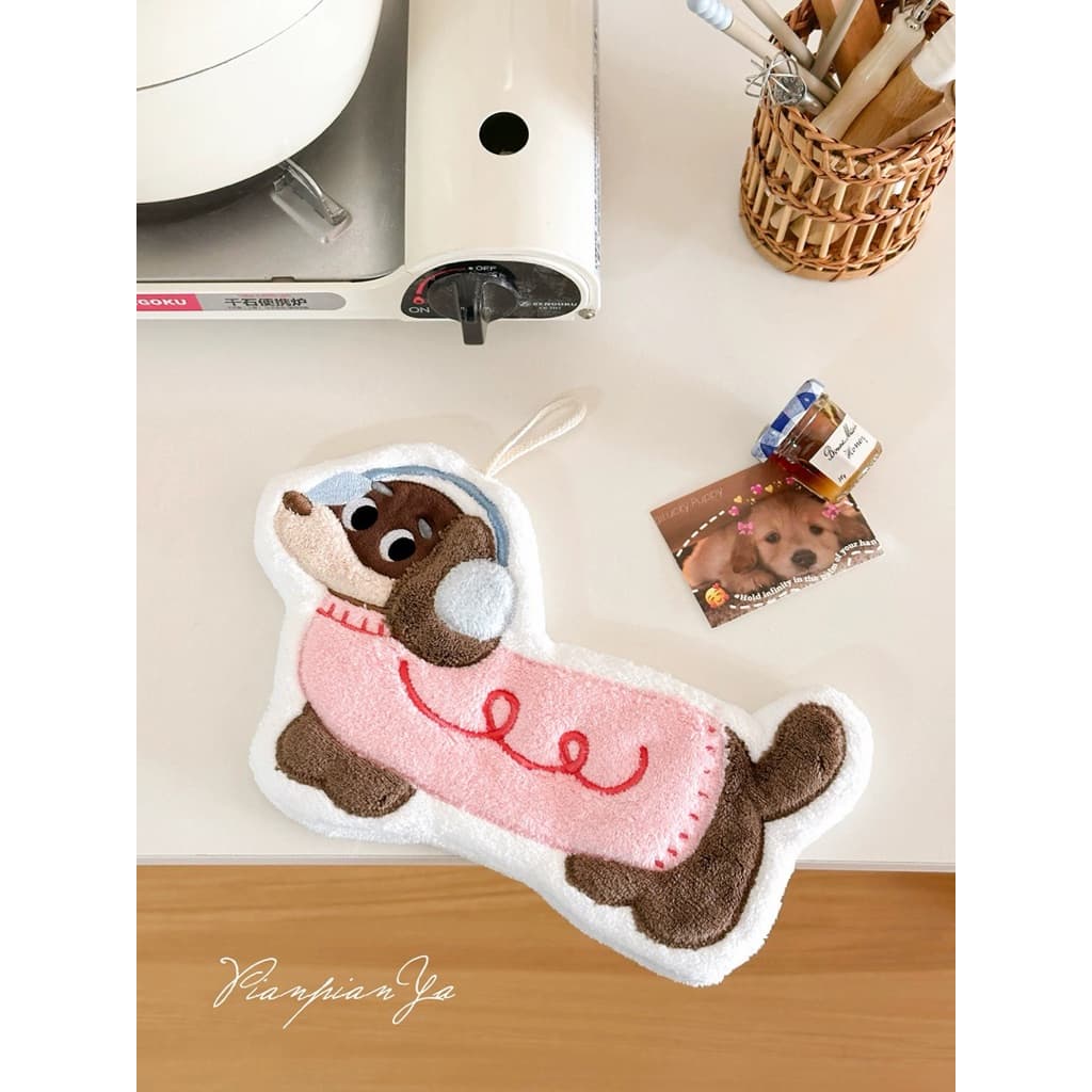 ผ้าเช็ดมือ รูปน้องหมา ขนาดประมาณ 18x30 cm. ผ้าขนหนูเช็ดมือ ซับน้ำเร็ว หนานุ่ม รูปแบบน่ารัก แขวนในห้องน้ำ ​หรือห้องครัว รูปที่ 8