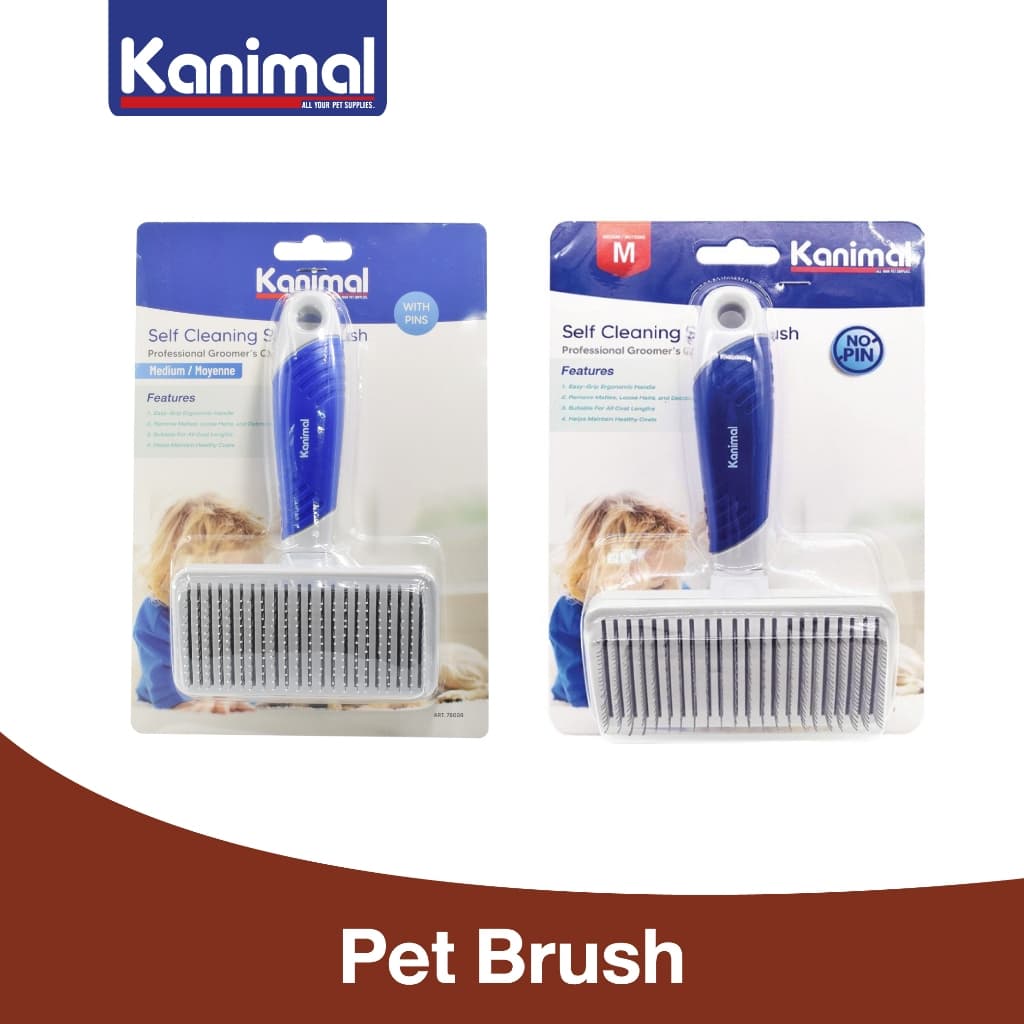 Kanimal Self-Cleaning Slicker Brush Size M 17.5x10.8x6.5 หวีสางขนกึ่งอัตโนมัติ แปรงหวีขนสุนัข แปรงแมว รูปที่ 1
