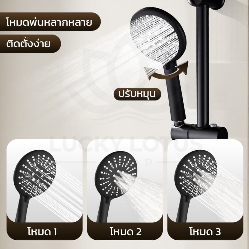 LUCKYLOTUS ฝักบัวอาบน้ำแรงดันสูง สแตนเลส 304 ดีไซน์พรีเมียม น้ำไหลนุ่มสบาย รูปที่ 5