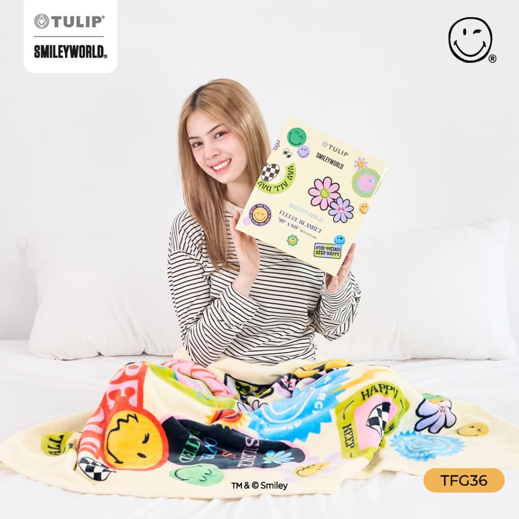 TULIP Fleece SmileyWorld ผ้าห่มขนแกะเทียม TFG36 สไมลีย์เวิลด์ ลิขสิทธิ์แท้ ผ้าห่มฟลีซ หนานุ่ม Smiley World รูปที่ 5
