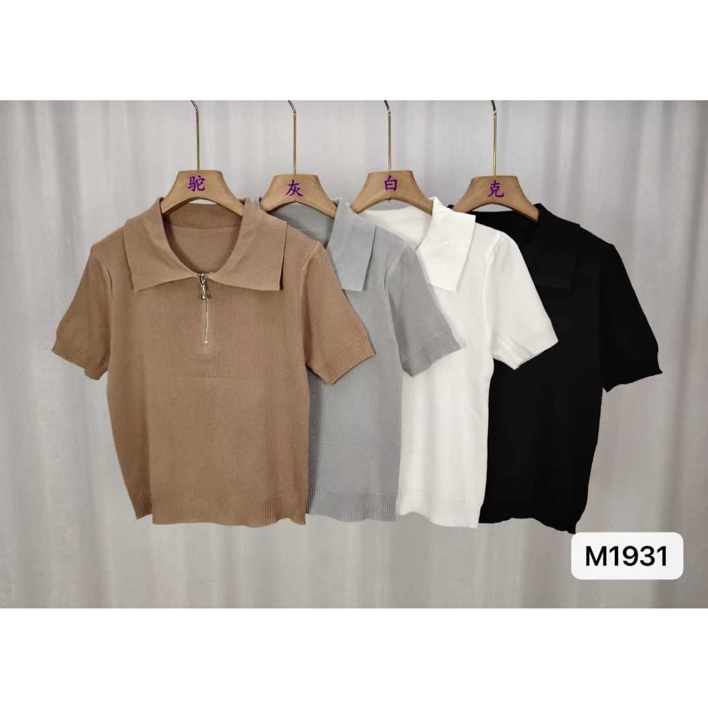 shop_sc เสื้อไหมพรมแขนสั้นผู้หญิงคอโปโลรูดซิป สีพื้น มี4สี ผ้านุ่มบางใส่สบาย รูปที่ 7