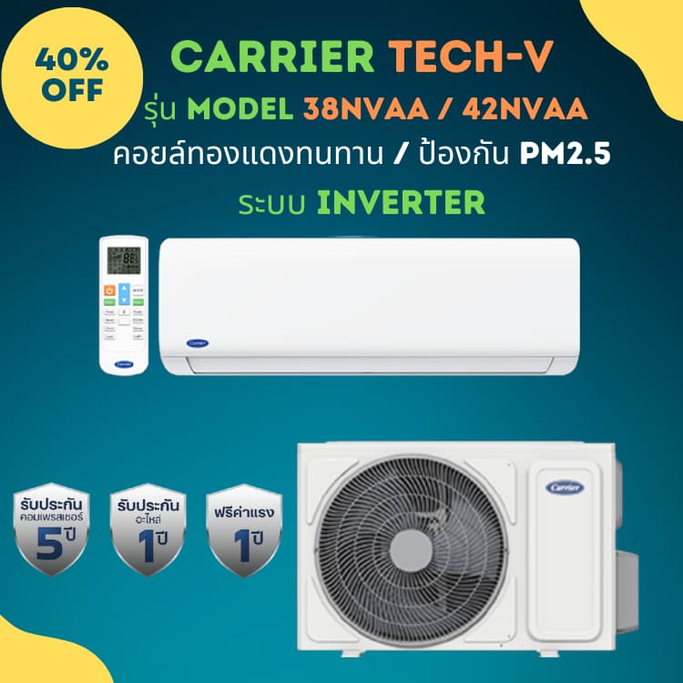 CARRIER แอร์ติดผนังระบบอินเวอร์เตอร์รุ่น TECH-V Series NVAA ระบบ Inverter ขนาด 9200-25200 BTU รูปที่ 6