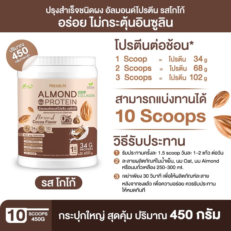 Almond Protein New Life Plus อัลมอนด์โปรตีน กลิ่นโกโก้ รูปที่ 7