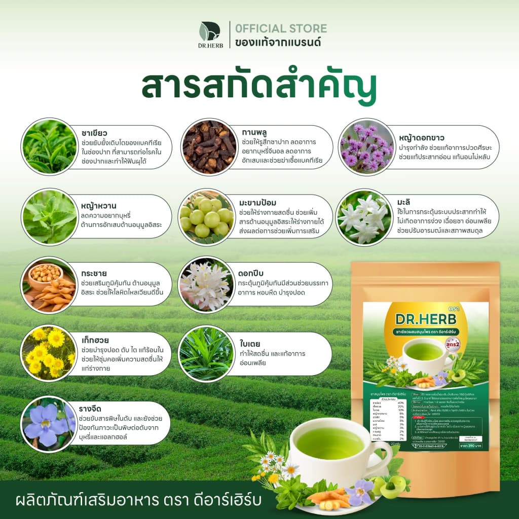 ชาเลิกสูบ หญ้าดอกขาว ชาปอด สูตร 2 ชาเขียว ลดความอยาก บำรุงปอด Dr.Herb ชาปีดอด 3 ห่อ 30 ซองชา รูปที่ 3