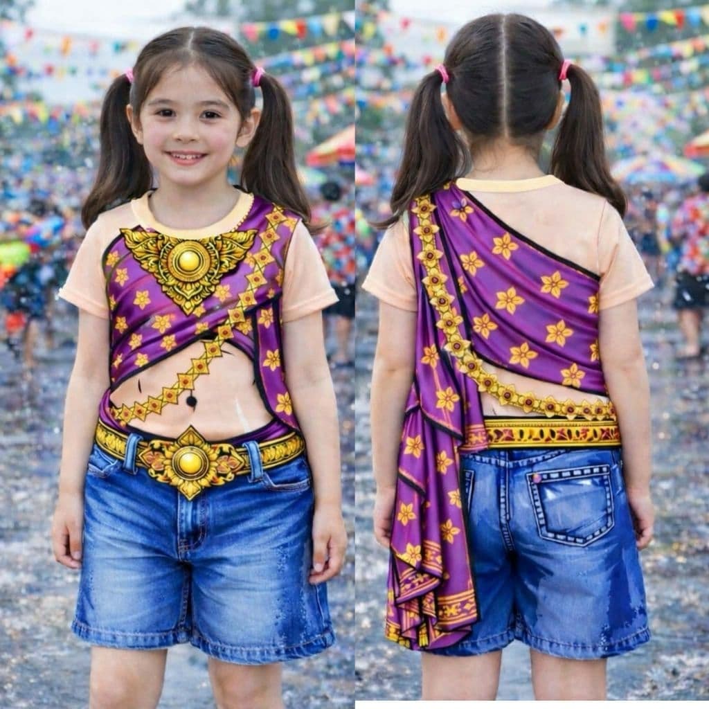 สุดปัง!! ชุดเด็กลายสไปและลายไทย งานพิมพ์ทั้งตัว สีสันสดใส 2-12ปีใส่ได้ลูกสาวลูกชายเด่นสุดๆ รูปที่ 3