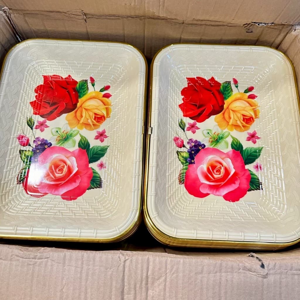 ถาดพลาสติก ถาดใส่ของ อเนกประสงค์ ขอบทอง สกรีนลายสวยชัด มีให้เลือกหลายแบบ ทรงรี/มน/เหลี่ยม รูปที่ 6
