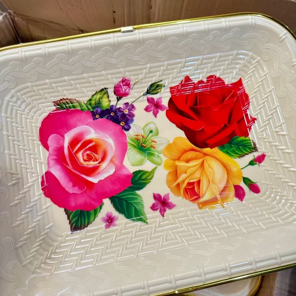 ถาดพลาสติก ถาดใส่ของ อเนกประสงค์ ขอบทอง สกรีนลายสวยชัด มีให้เลือกหลายแบบ ทรงรี/มน/เหลี่ยม รูปที่ 5