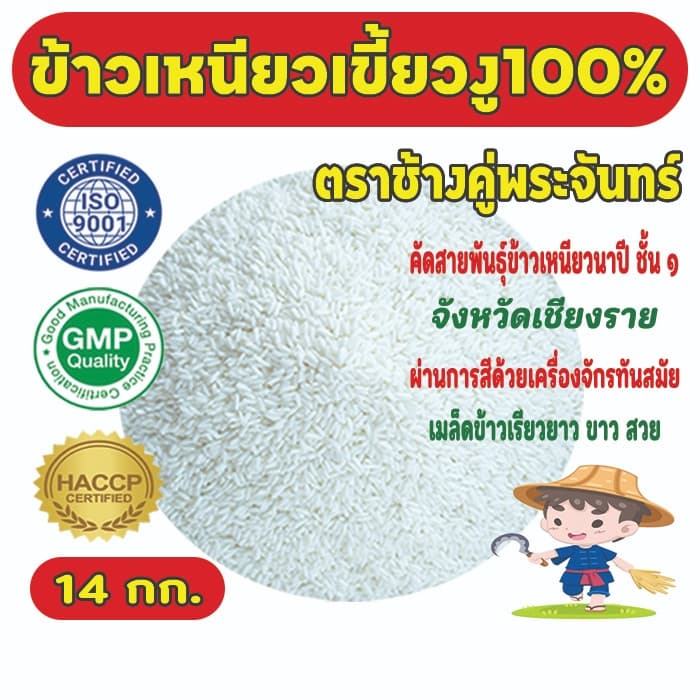 ข้าวเหนียวเขี้ยวงูเก่า100%ตราช้างคู่พระจันทร์ จังหวัดเชียงราย ขนาด 14 กก.ขาว หอมนุ่มนิ่มนาน อุ่นซ้ำไม่แข็งกระด้าง รูปที่ 3
