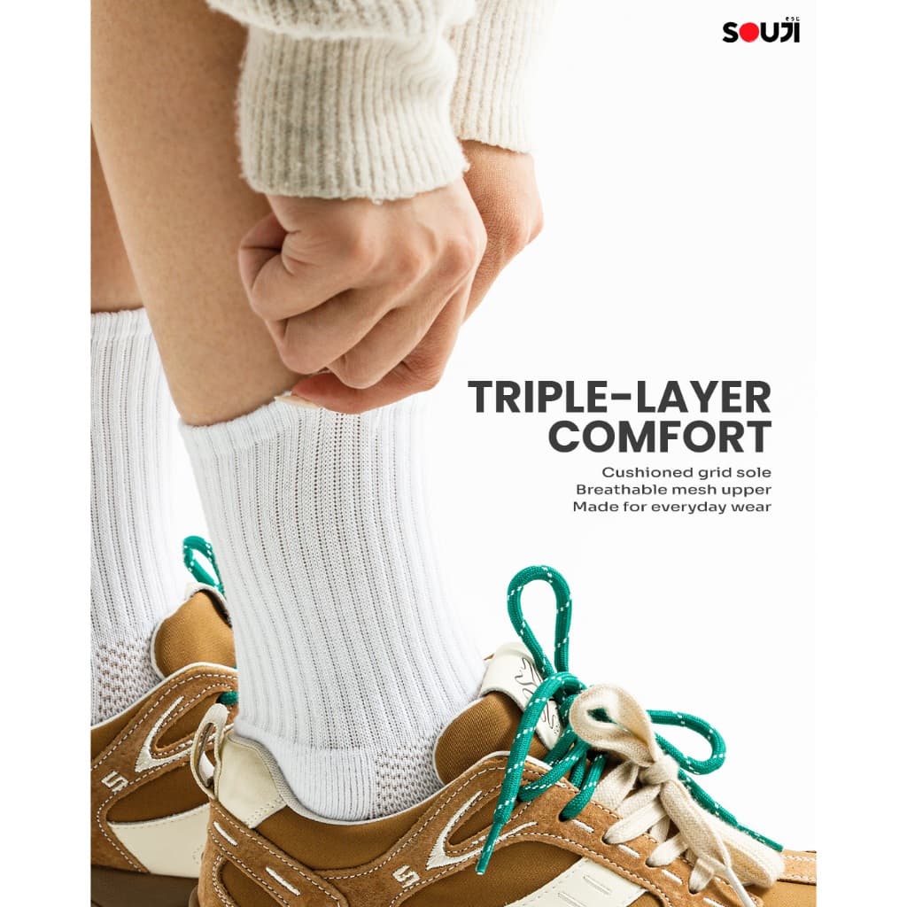 PACK 4 FREE 1ถุงเท้าข้อยาว SOUJI SOCK ถุงเท้าครึ่งแข้ง Triple Layers หนานุ่มx2 แพ็คสุดคุ้ม รูปที่ 6