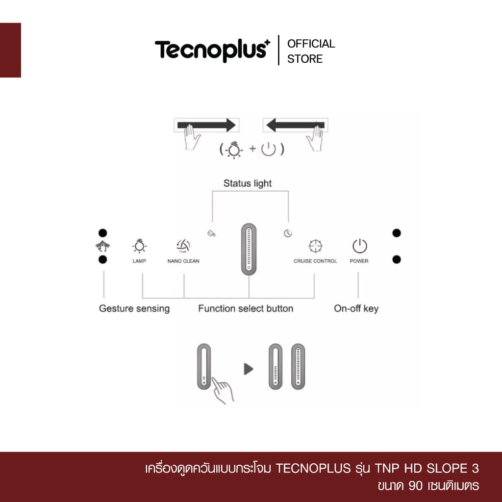 เครื่องดูดควันแบบกระโจม Tecnoplus รุ่น TNP HD SLOPE 3 ขนาด 90 ซม. รูปที่ 5