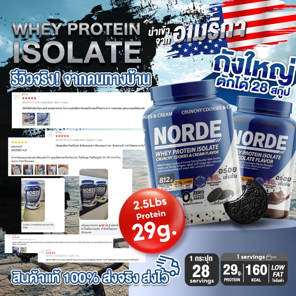 Norde Whey Protein Isolate เวย์โปรตีน ไอโซเลท สูตรเข้มข้น รสช็อกฯ โปรตีนสูง 29g เสริมสร้างกล้ามเนื้อ กระปุกใหญ่ 2.5 lbs รูปที่ 8