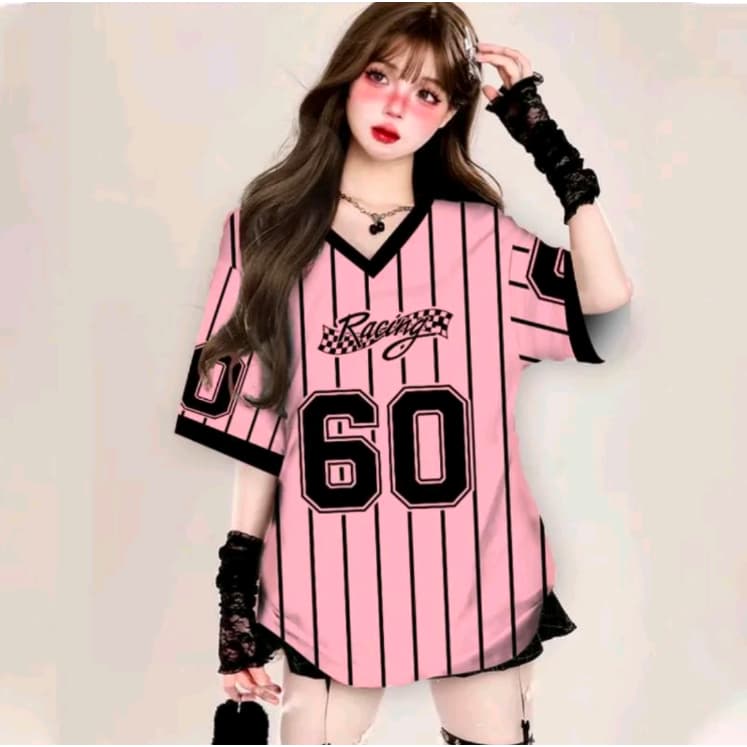 เสื้อยืดเบสบอลคนอ้วนไซส์ใหญ่สำหรับผู้หญิง oversize สกรีนลายเท่ สไตล์​เกาหลี เสื้อโอเวอร์ไซส์กีฬา ฮิปฮอป preppy style 3XL รูปที่ 7