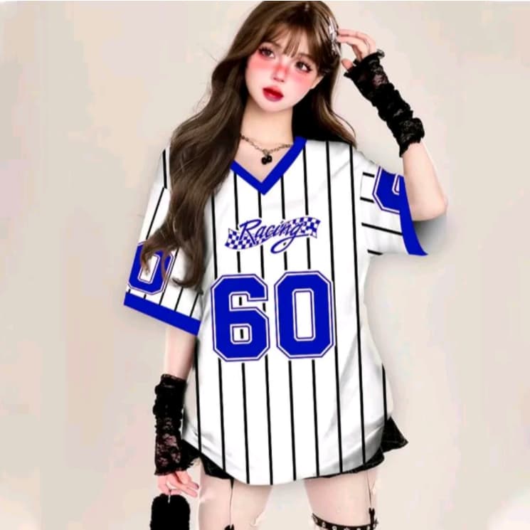 เสื้อยืดเบสบอลคนอ้วนไซส์ใหญ่สำหรับผู้หญิง oversize สกรีนลายเท่ สไตล์​เกาหลี เสื้อโอเวอร์ไซส์กีฬา ฮิปฮอป preppy style 3XL รูปที่ 5