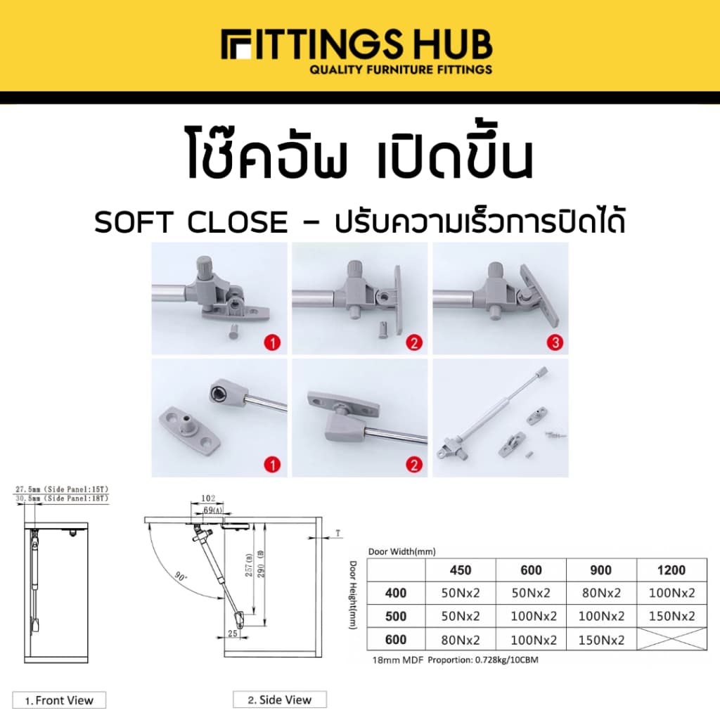 โช๊คอัพบานพับเปิดขึ้น-ลง โช๊คอัพไฮดรอลิค - fittingshub รูปที่ 4