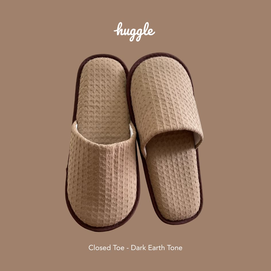 Earth Tone รองเท้าสลิปเปอร์เกรดโรงแรม หัวปิดและหัวเปิด รองเท้าใส่เดินในบ้าน ผ้าวาฟเฟิลทอบาง ฟองน้ำหนานุ่มพิเศษ รูปที่ 4