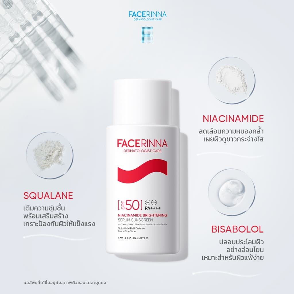 FACERINNA 2PCS DAILY UV SET-Niacinamide Brightening Serum Sunscreen SPF 50 PA++++ + Moisturizer รูปที่ 6