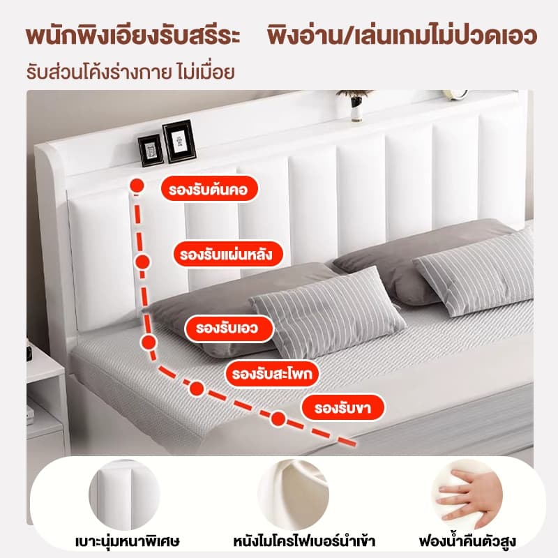 WHF เตียง เตียงไม้ เตียงข้างเตียงพร้อมชั้นวางของ ความจุแบริ่ง 500กก สไตล์ญี่ปุ่น อเนกประสงค์และสวยงาม รูปที่ 4
