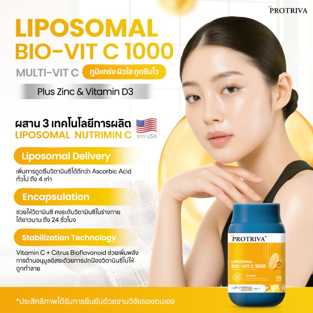 Protriva Liposomal Bio-Vit C 1000 + Zinc Bisglycinate Plus เซตเสริมภูมิคุ้มกัน ดูแลสิว ผิว เล็บ ผม รูปที่ 3