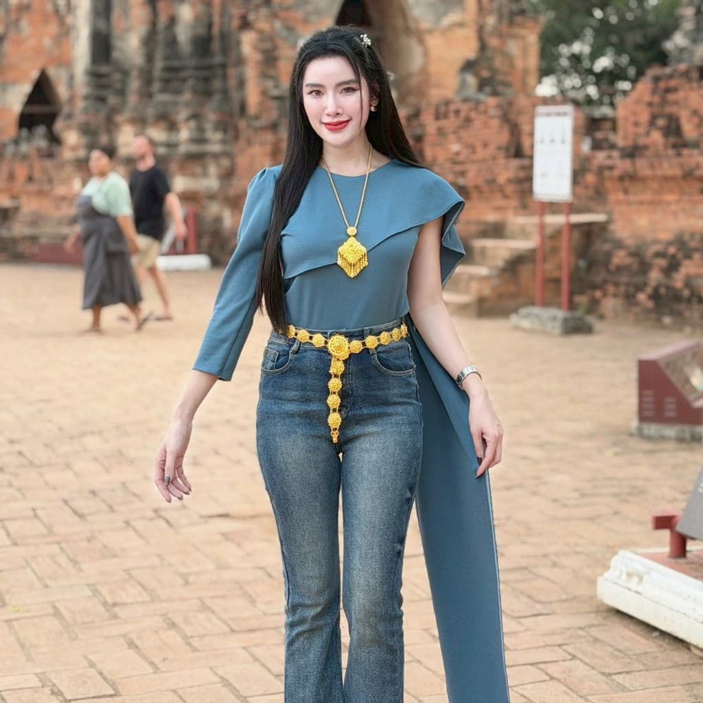 สินค้า เสื้อสไบประยุคสำเร็จรูป ผ้าวูลเวฟ แขนยาว ใส่แมท งานบุญ งานบวช งานเทศกาล A7663 รูปที่ 5