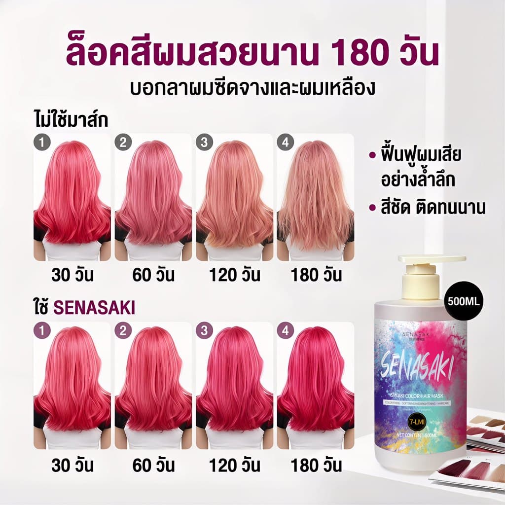 SENASAKI เคราตินบำรุงผม ช่วยชะลอการซีดจางของเส้นผมหลังการย้อมผมได้อย่างดี บำรุงเส้นผมได้SENASAKI เคราตินบำรุงผม ช่วยชะลอ รูปที่ 3