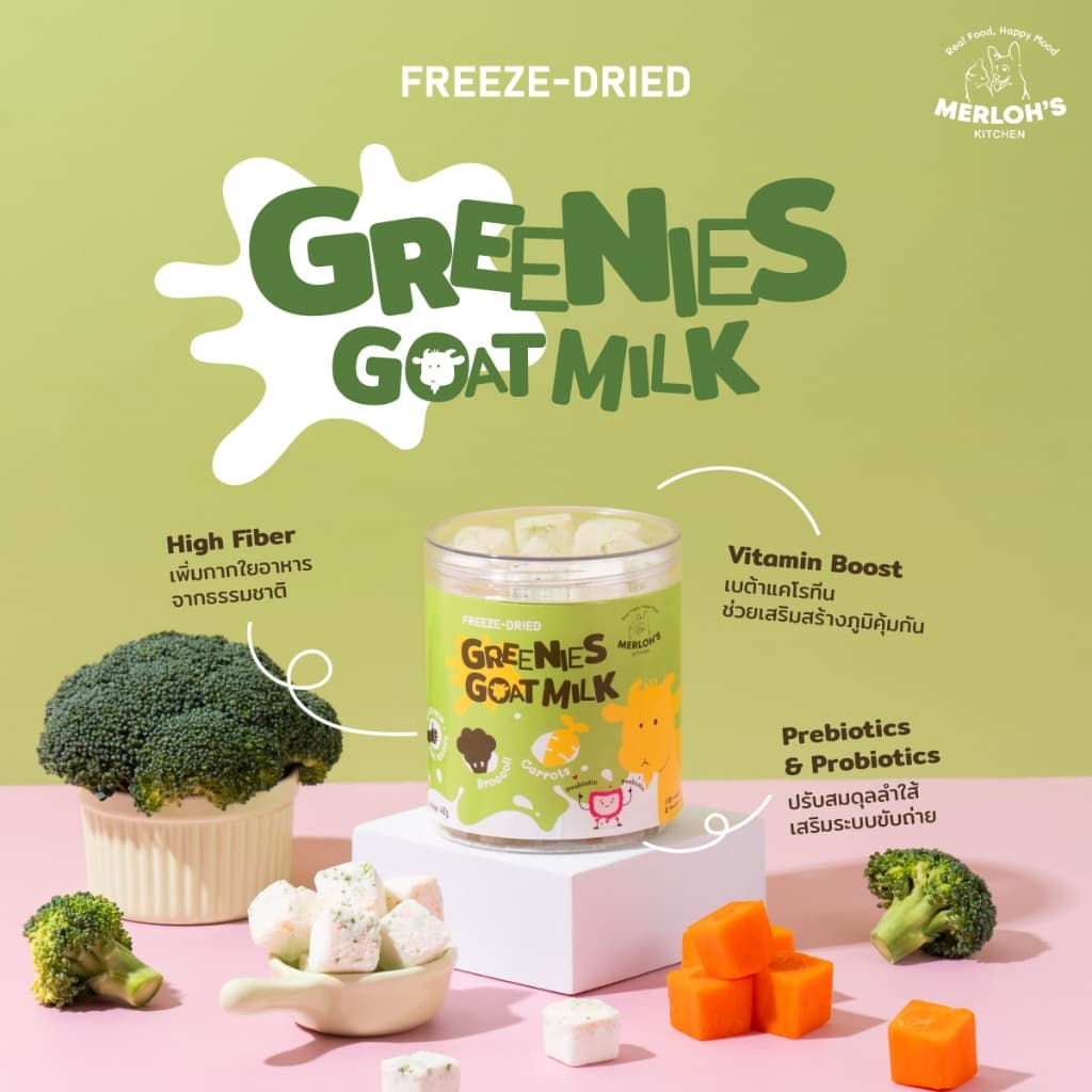 นมแพะฟรีซดราย ผักผลไม้สำหรับสุนัขและแมว Merloh's Kitchen Freeze-dried Goat Milk รูปที่ 3