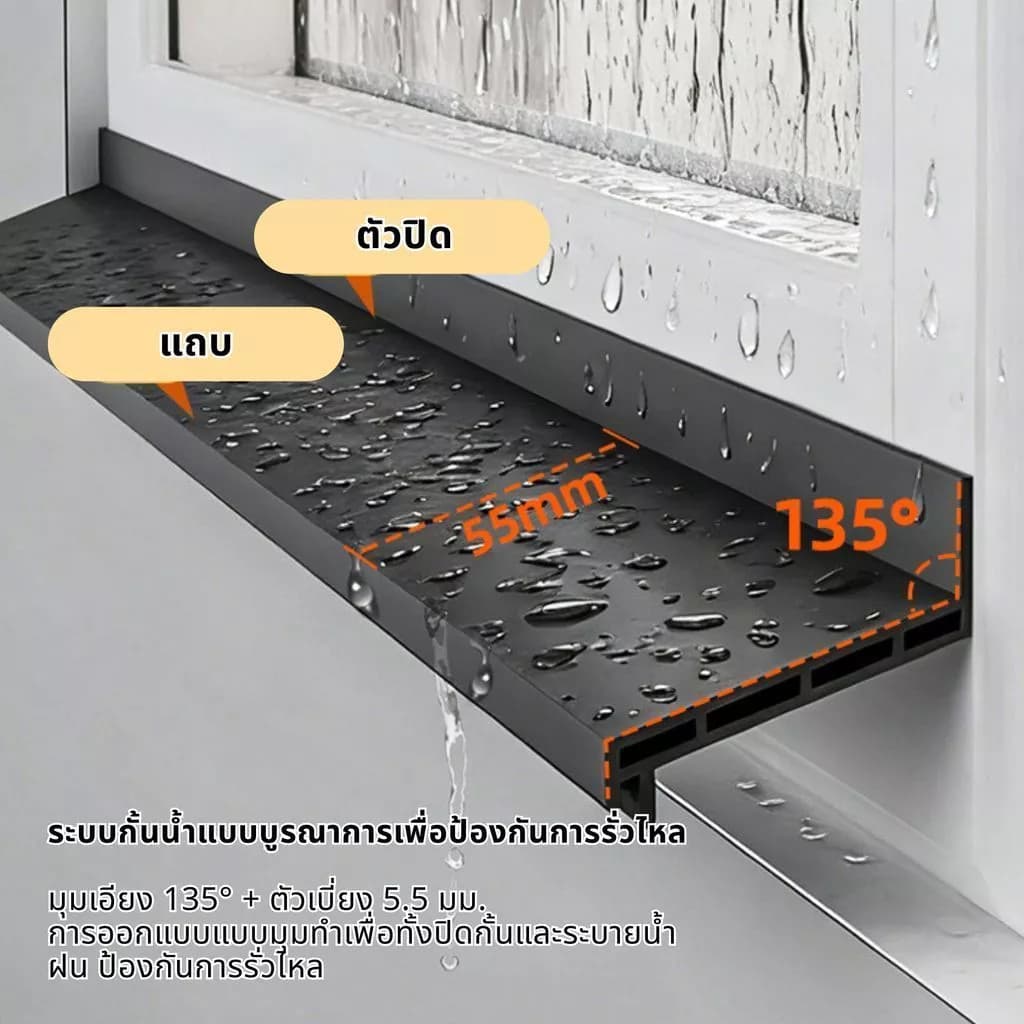 เพิ่มกว้างเพิ่มหนาแท้ 3M แถบกั้นน้ําหน้าต่าง 135°มุมเอียง+5.5cmแผ่นไหล ติดตั้งง่าย กันฝนสาดและน้ำไหลย้อนกลับเข้าบ้าน รูปที่ 4
