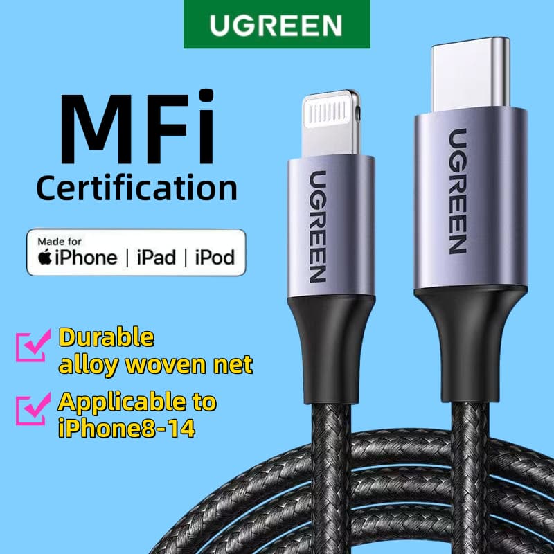 UGREEN MFiตรวจสอบสิทธิ์USB-C Fast charging cable สายชาร์จเร็วนี้ ใช้งานได้ดีiPhone14 13 12 11 8 XR MAX Type-c Data cable รูปที่ 1