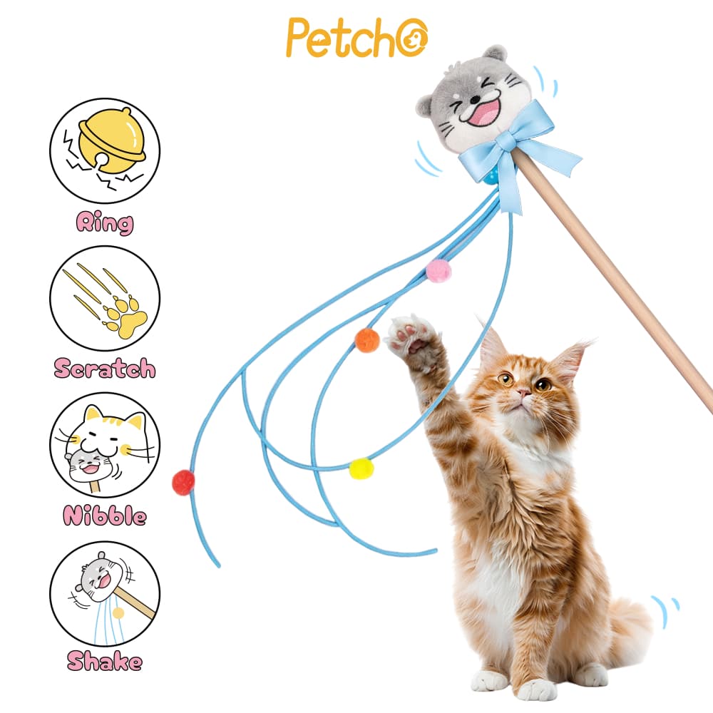 Petcho ของเล่นแมว ไม้ตกแมว มีกระดิ่งและลูกบอลสีสัน คลายเครียด คลายเหงา Choyang Cat Teaser รูปที่ 3
