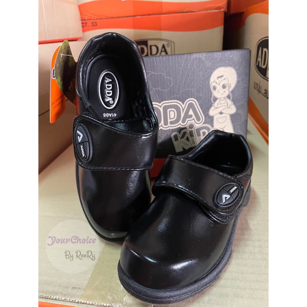 New‼ รองเท้านักเรียนอนุบาลชาย หนังดำล้วน ADDA 41A05 รูปที่ 2