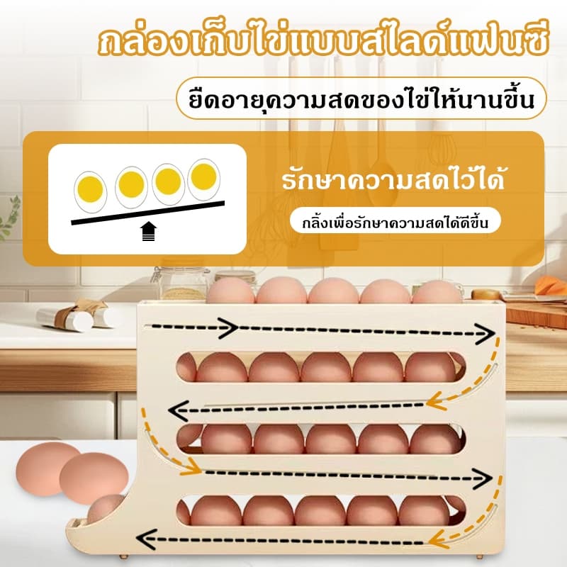 กล่องเก็บไข่อัตโนมัติ ชั้นวางไข่ในตู้เย็น อุปกรณ์จัดระเบียบครัวเรือน เก็บไข่ได้มาก ใช้งานง่าย COD รูปที่ 7