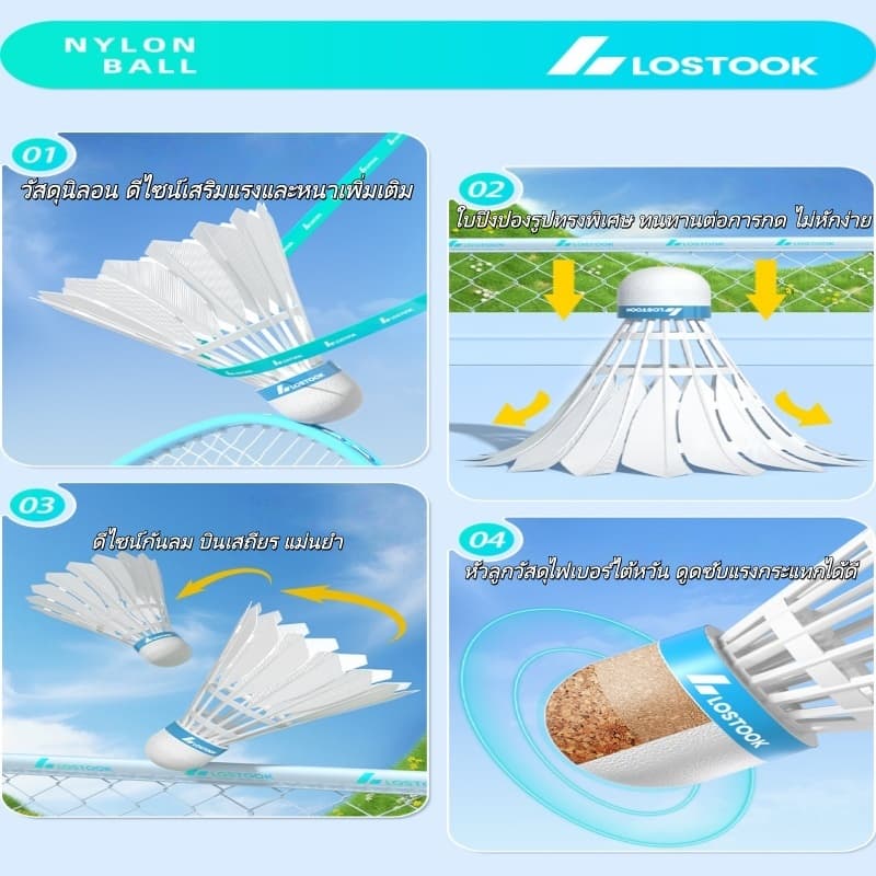 ลูกแบดมินตัน LOSTOOK Storm G9 ไนลอน กันลม ทนทาน บินเสถียร แพ็ค 6/12 ลูก เหมาะฝึกซ้อมและแข่งขัน ใช้ได้ทั้งในร่มและกลางแจ้ รูปที่ 8
