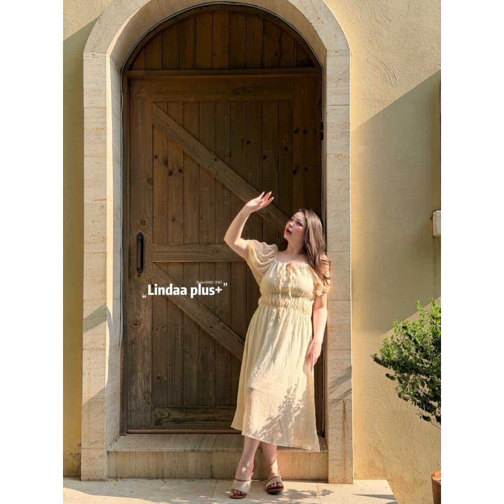LindaaPlus-- ชุดเดรสยาวผ้าใยไผ่สาวอวบอ้วน แขนสั้นตุ๊กตา ผ้าพริ้วสวย แต่งทรงคอเหลี่ยม จี้มรอบเอว2ชั้น รูปที่ 8