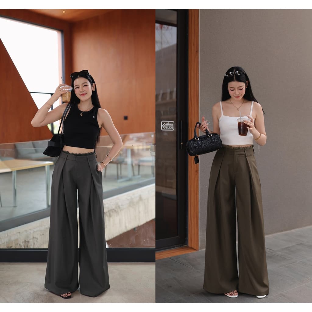 N7914 OLIVIA PANTS - มี 4 สี : OLIVE BROWN, DARK GREY,CREAM,BLACK - NUMBERSEVEN รูปที่ 1