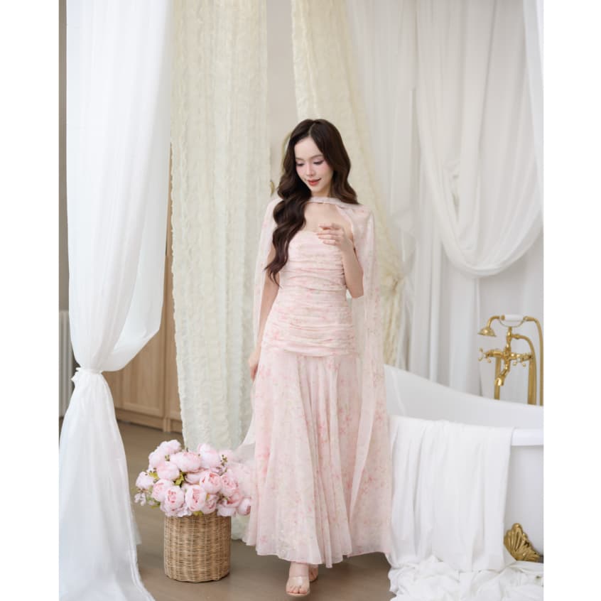Pirunya - Long Dress 20 เดรสยาวเกาะอก จับเดรป กระโปรงระบาย พร้อมผ้าคาดคอ รูปที่ 7