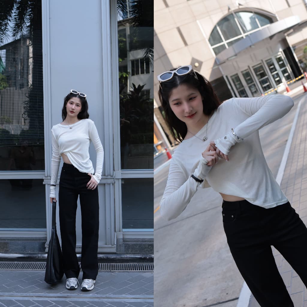 ยีนส์ Nammon jeans F50-F51 กางเกงยีนส์ขากระบอกใหญ่เรียบ - ผ้ายืด รูปที่ 5