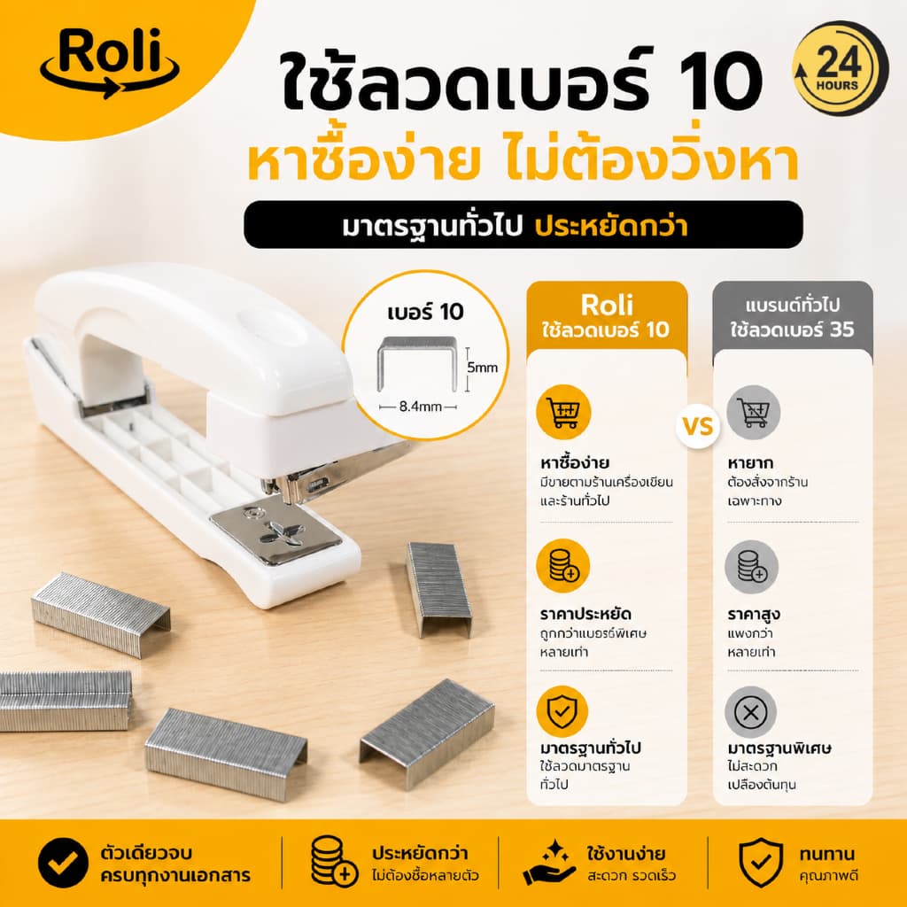 Roli แม็กเย็บกระดาษหมุนได้ 360° ใช้ลวดเบอร์ 10 มีที่ถอนลวดในตัว แข็งแรง ใช้งานง่าย รูปที่ 5