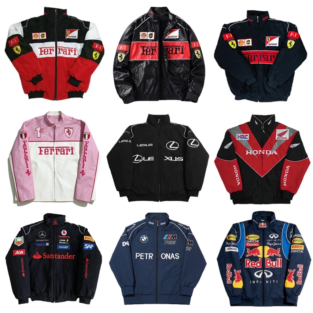 F1 Ferrari แจ็คเก็ต เสื้อแข่งรถ ลำลอง อเมริกันย้อนยุค ปักลาย กันลม แบบมีซิป สำหรับผู้ชายผู้หญิง รูปที่ 1