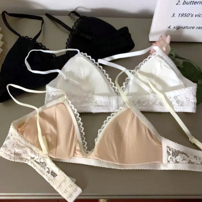 Laceชุดชั้นในลูกไม้แบบสามเหลี่ยม ไร้โครง ฟองน้ำบาง เบาสบาย สำหรับหน้าอกเล็ก ป้องกันหย่อนคล้อย รูปที่ 3