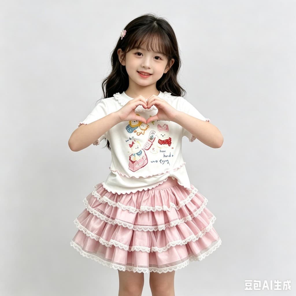 MC282 เซ็ตเสื้อยืดเด็กผู้หญิง + กระโปรงฟูฟ่อง ลูกไม้หวานๆ รูปที่ 4