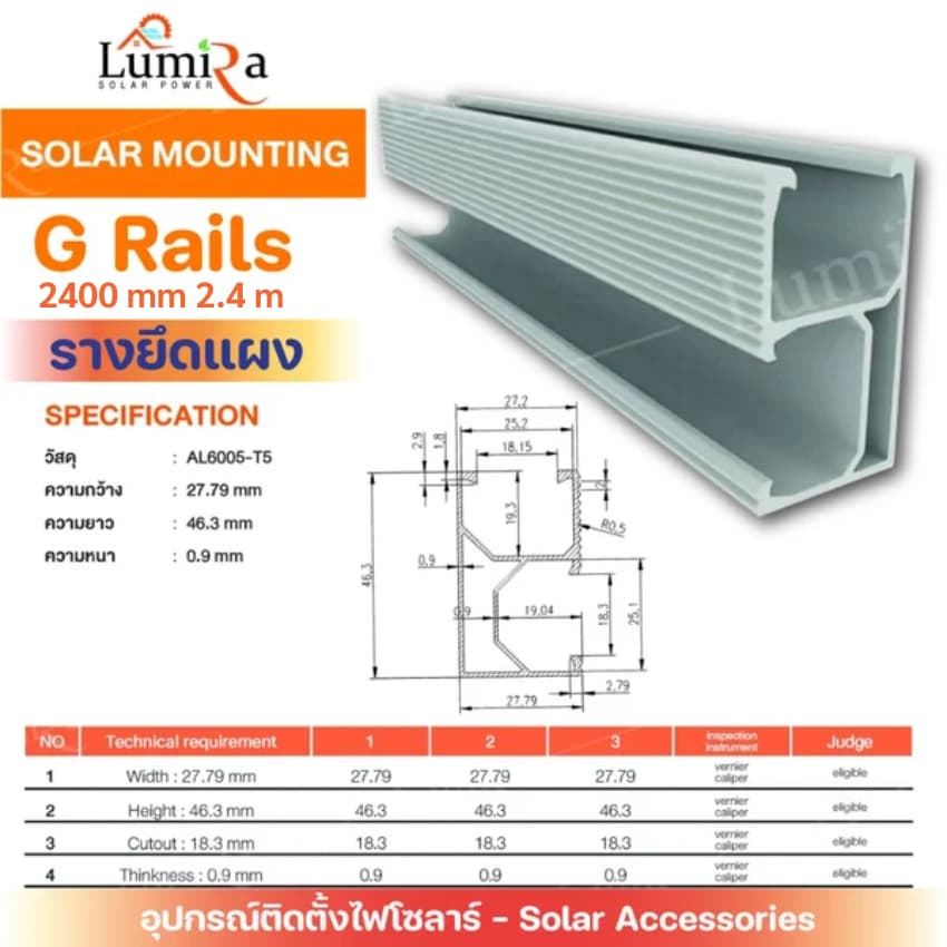 Lumira Solar Mounting อุปกรณ์ติดตั้งโซล่าร์เซลล์รางยึดแผง 2.4เมตร , 4.8เมตร รูปที่ 1