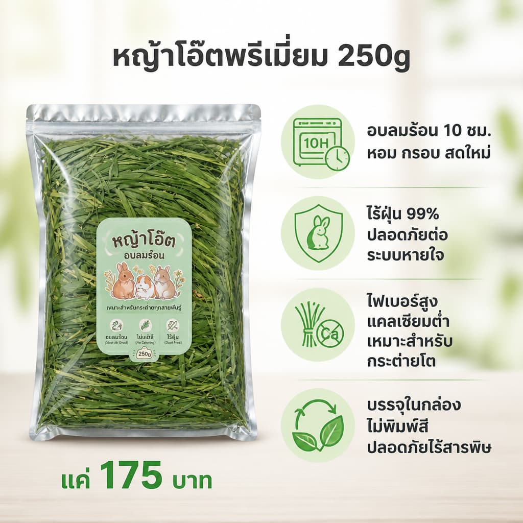 หญ้าโอ้ตอบลมร้อน Oat Hay 250g คัดเกรดพรีเมี่ยม หอมเขียวนุ่มแสนอร่อยมีวิตามินเอสูง อาหารสัตว์เล็ก รูปที่ 2