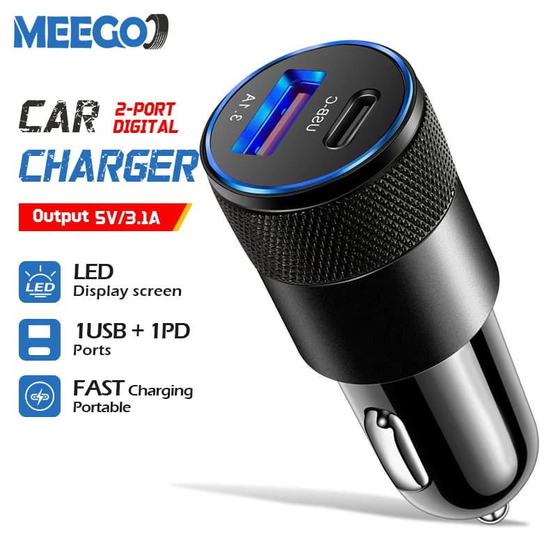 MeeGoo ชาร์จเร็วในรถยนต์ 2พอร์ต หัวชาร์จ12/24V 1USB + พอร์ต 1PD รูปที่ 1