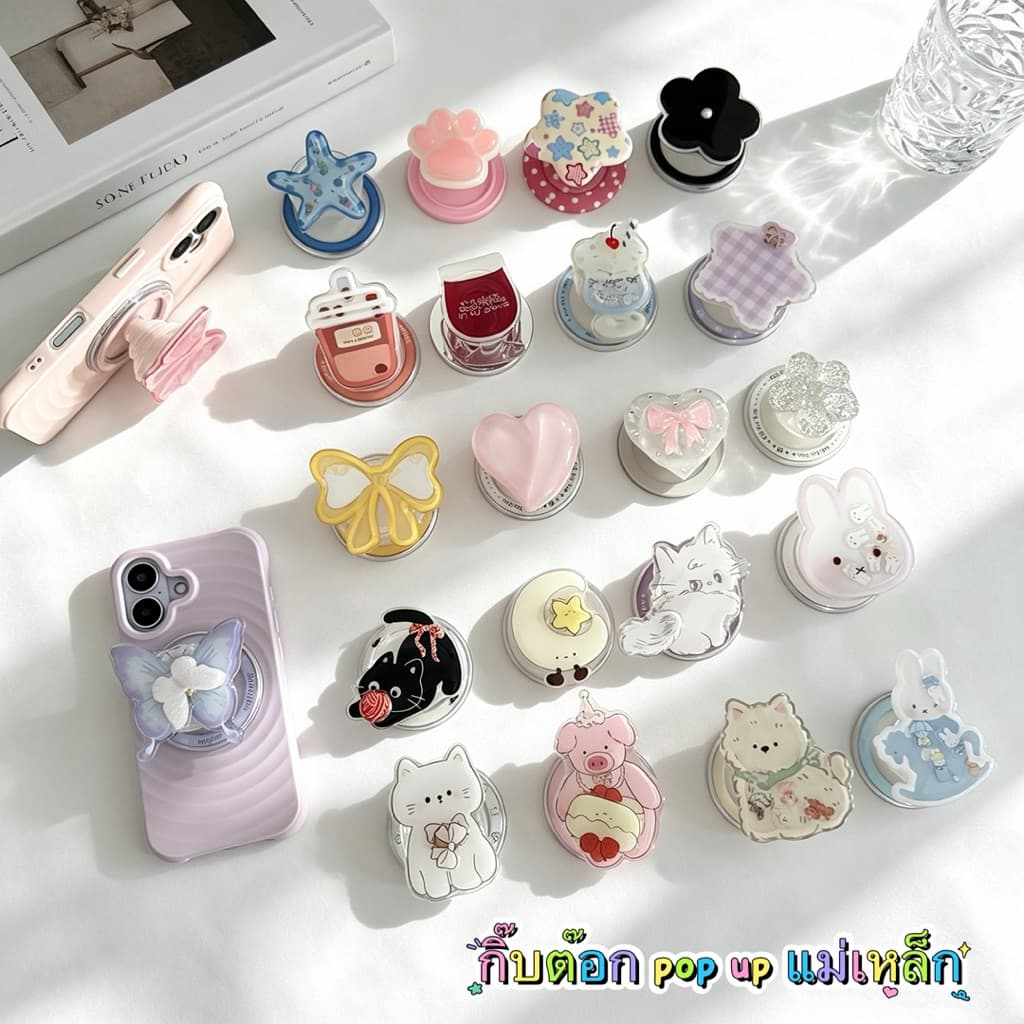 ป็อบอัพ เเหวนจับโทรศัพท์ Pop up กิ๊บต๊อก ลายการ์ตูด แหวนติดหลังโทรศัพท์ แม่เหล็กดูดแน่น รูปที่ 2
