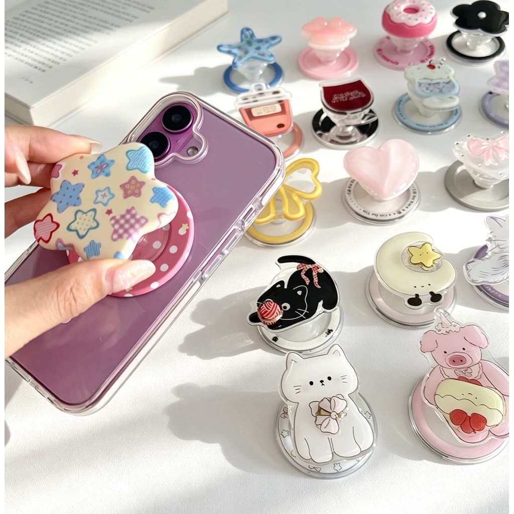 ป็อบอัพ เเหวนจับโทรศัพท์ Pop up กิ๊บต๊อก ลายการ์ตูด แหวนติดหลังโทรศัพท์ แม่เหล็กดูดแน่น รูปที่ 4