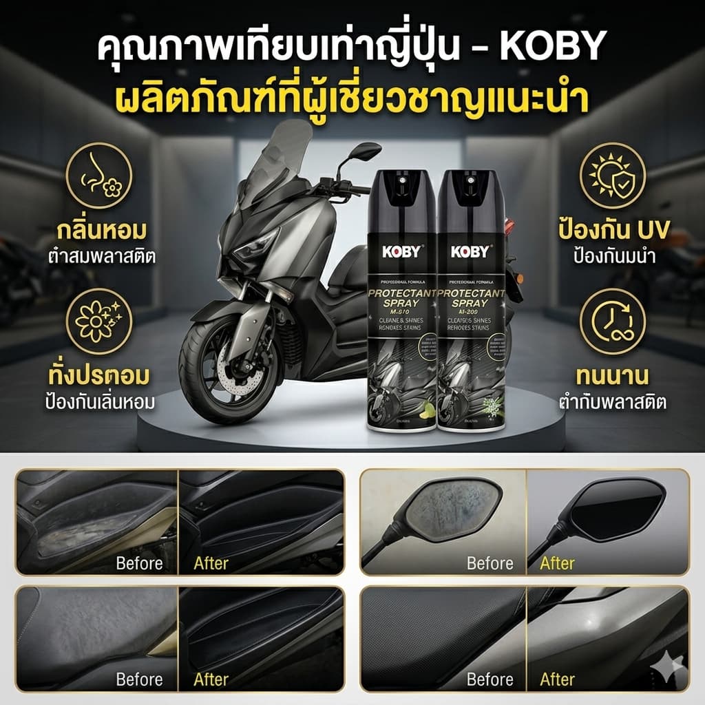 KOBY สเปรย์เคลือบพลาสติกดำ คอนโซล บังโคลน น้ำยาแก้พลาสติกซีด ฟื้นฟูให้เงางาม ไม่ดูดฝุ่น รูปที่ 3