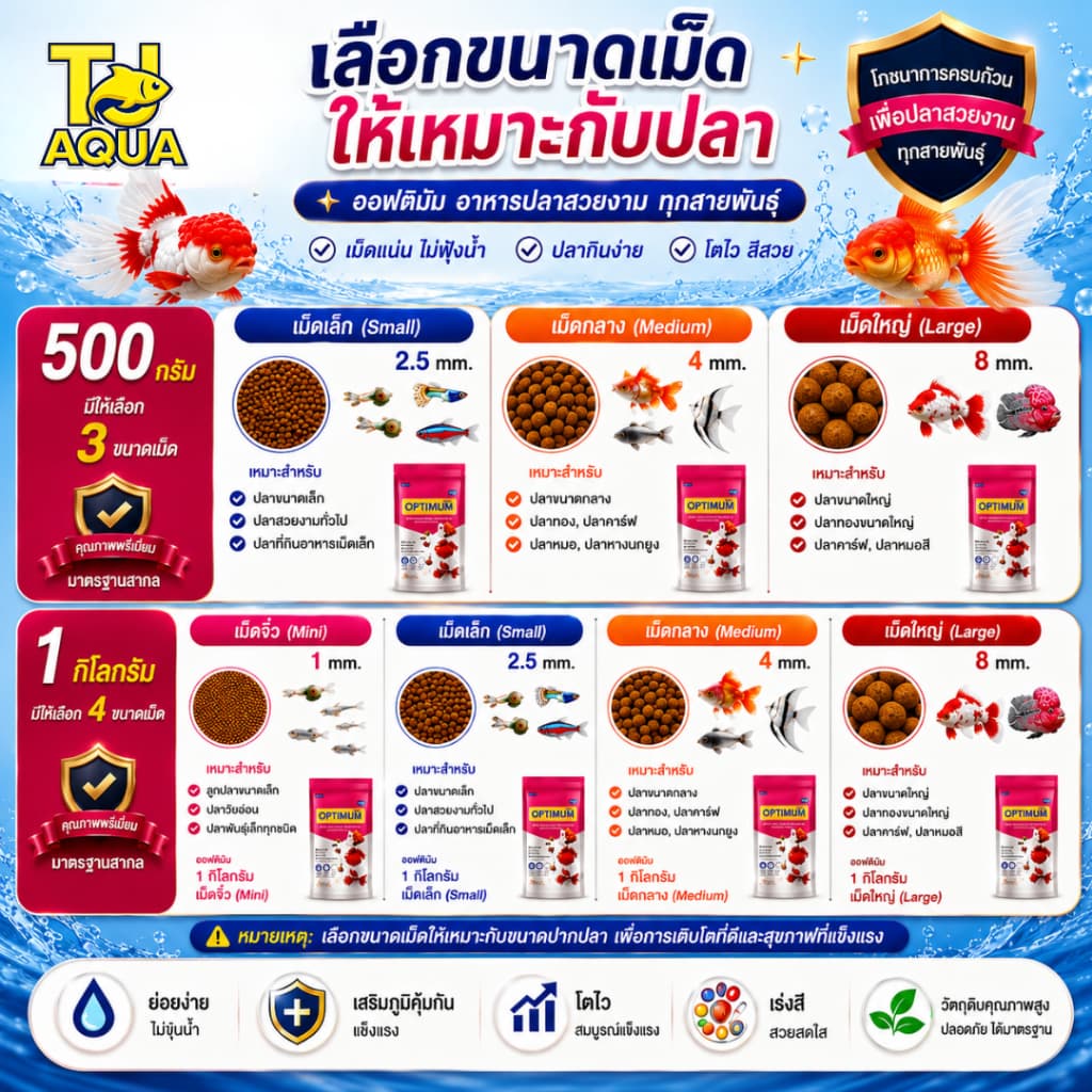 Optimum อาหารปลาสวยงาม ออพติมั่ม สูตรเร่งโต เร่งวุ้น เร่งสี ขนาด 100g/200g/500g/1kg รูปที่ 3